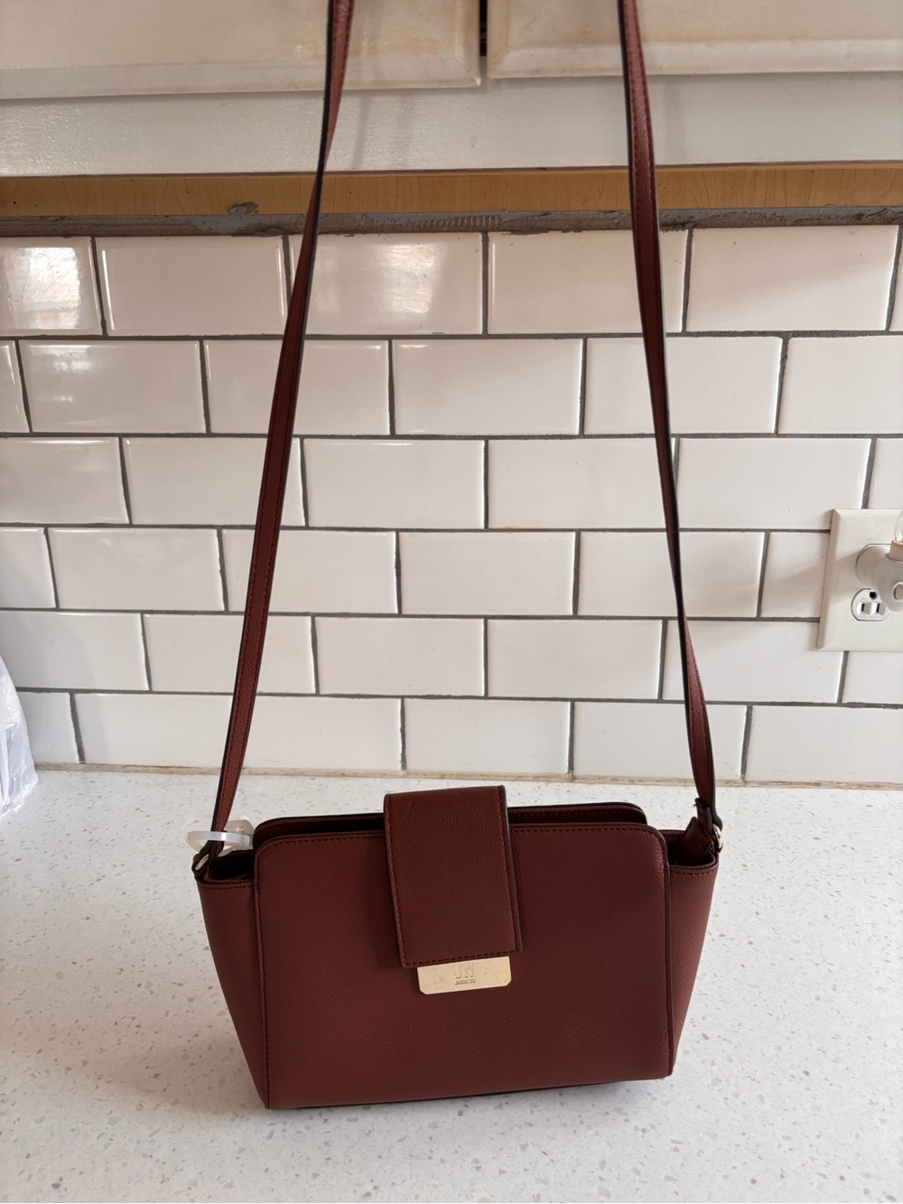 Brown Leather Crossbody Bag with Front Flap Designer Jason Wu